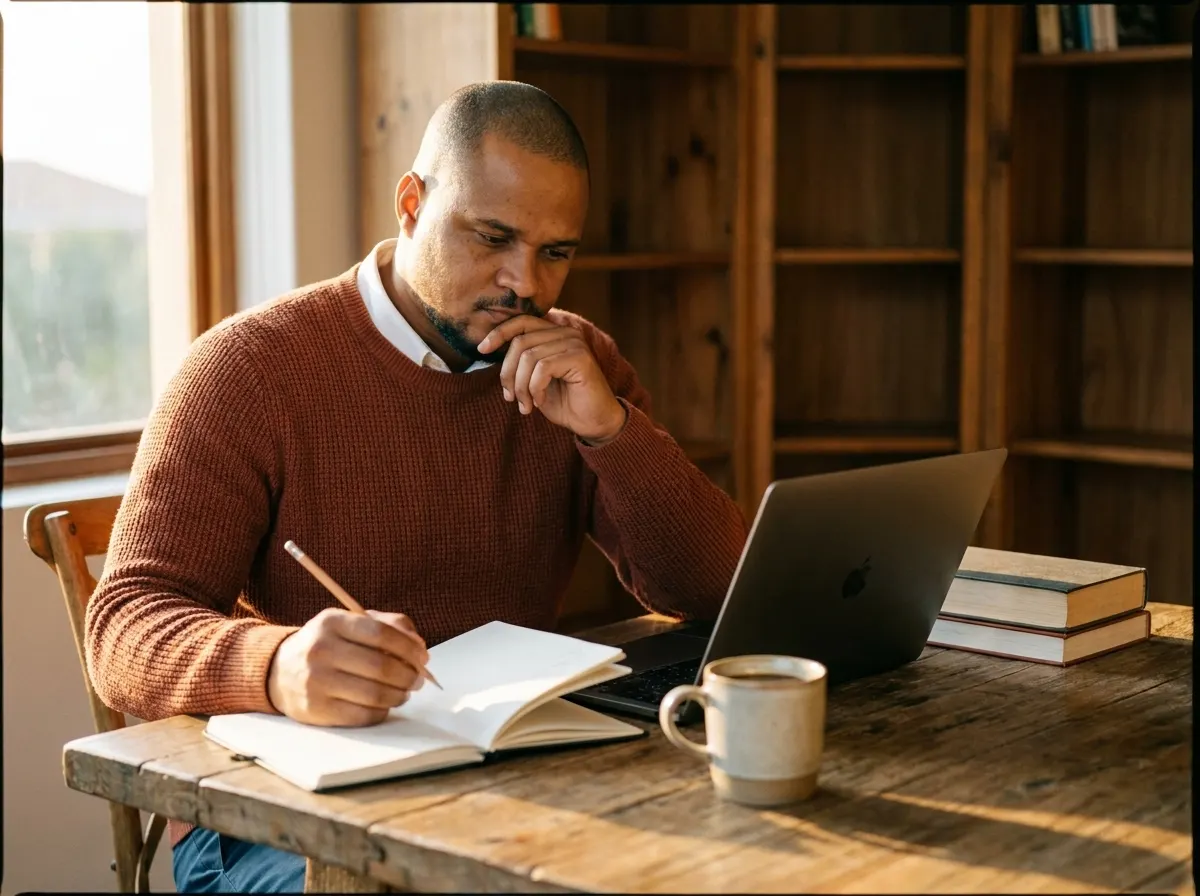 Juan Candelario trabajando en su escritorio