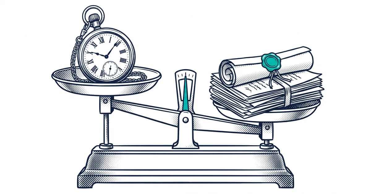 Balanza que pesa horas de reloj contra un resultado ya entregado